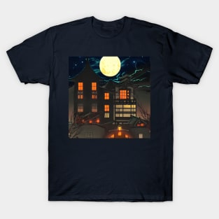 Halloween Moon Horror Housing Area in the Dark Goth T-Shirt